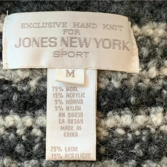 Jones NY Sport Wool & Mohair Blend Cardigan Sweater M Full Zip Hand Chunky Knit - Picture 6 of 7